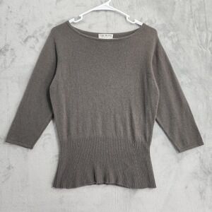Vintage The Work Connection Sweater Womens L Brown Cashmere Boat Neck 3/4 Sleeve